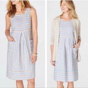 J. Jill Love Linen Striped Sleeveless Blue White Midi Dress Size S